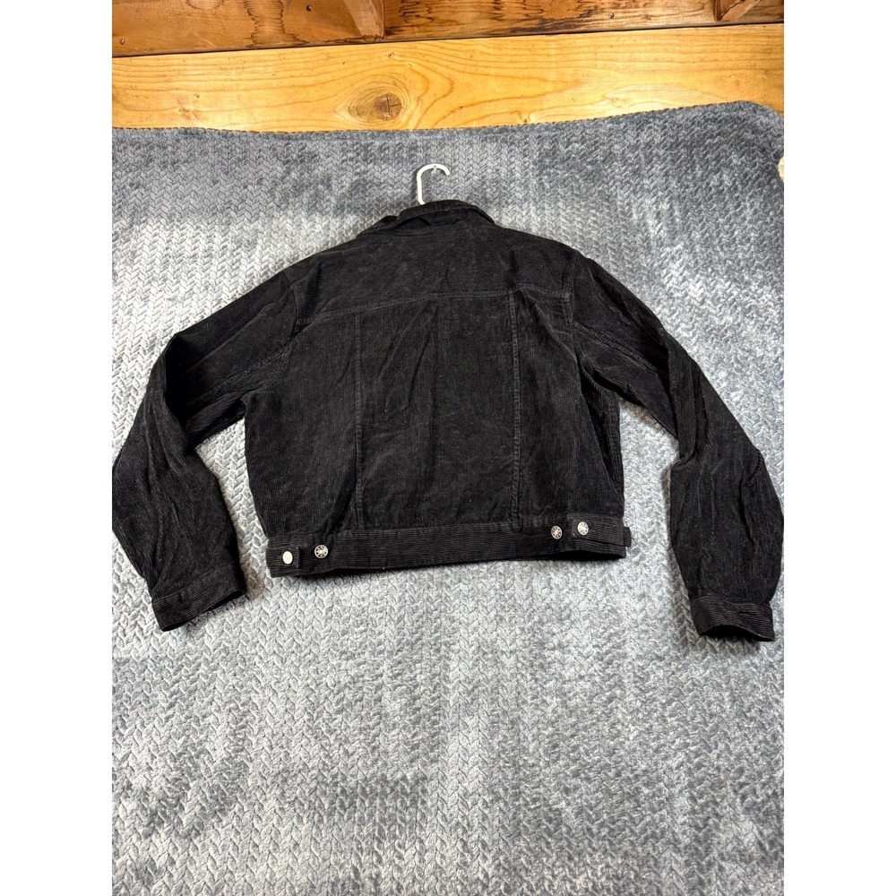 Abruzzi Trucker Jacket Womens XL Black Cotton Corduroy Cropped Button Front - Picture 5 of 6